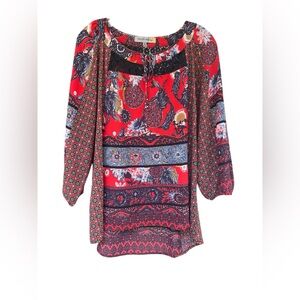 Anthropologie Figueroa & Flower Size Medium Women's Red Patterned Top/blouse LS